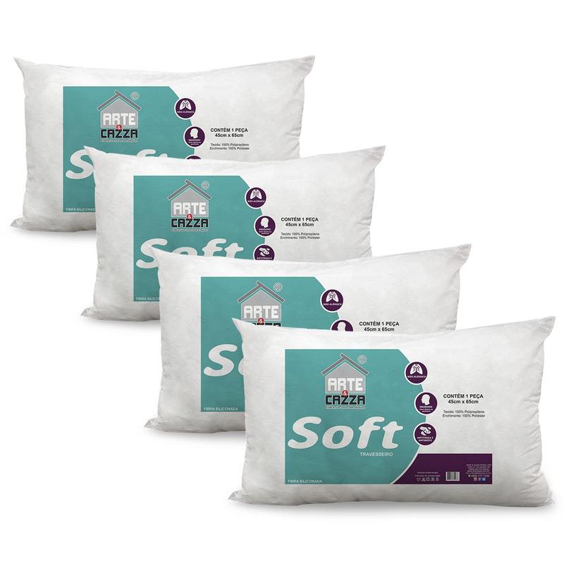 Travesseiro Soft Antialergico Fibra Siliconada Kit 4 Und